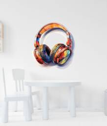 Headphone Wall Sticker , Dj Gift Music Lover Abstract Art Decor Office Decal - thumbnail 1
