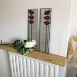 Opposite Pair Poppy 3 in Red Rennie Mackintosh Style Stained Glass Effect Mirror Handmade Gift 40x10cms - thumbnail 3