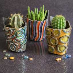 Raku Ceramic Planter - Modern & Colorful Succulent Set Or Single Sculptural Cactus Pots Coral Reef Art, Handmade Italian Pottery - thumbnail 3