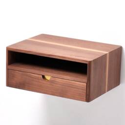 Solid Walnut Floating Nightstand With Drawer & Shelf, Midcentury Bedside Table, Mid Century Modern - thumbnail 4