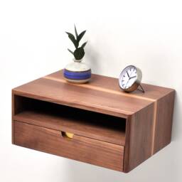 Solid Walnut Floating Nightstand With Drawer & Shelf, Midcentury Bedside Table, Mid Century Modern - thumbnail 3