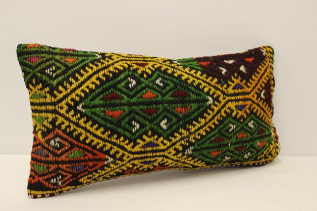 Home Decor Pillow, Bohemian Kilim Cushion, 10x20 Anatolian Coastal Tribal Nomadic Pillow Cover, 4Yef-640 - image 1