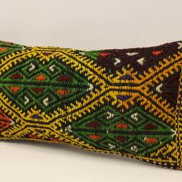 Home Decor Pillow, Bohemian Kilim Cushion, 10x20 Anatolian Coastal Tribal Nomadic Pillow Cover, 4Yef-640 - thumbnail 3