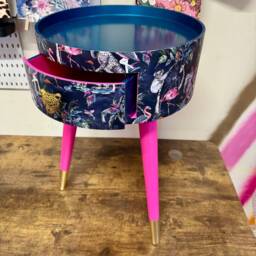 Round Hot Pink Bedside Table, Navy Leopard, Elephant & Flamingo Design. Wooden Cheetah Side Table With Drawer. Quirky Nightstand Bedroom - thumbnail 3
