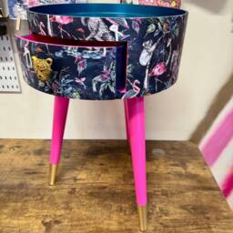 Round Hot Pink Bedside Table, Navy Leopard, Elephant & Flamingo Design. Wooden Cheetah Side Table With Drawer. Quirky Nightstand Bedroom - thumbnail 4