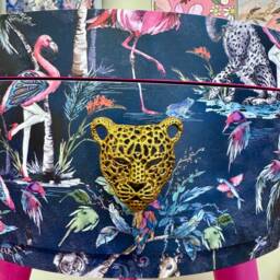Round Hot Pink Bedside Table, Navy Leopard, Elephant & Flamingo Design. Wooden Cheetah Side Table With Drawer. Quirky Nightstand Bedroom - thumbnail 2