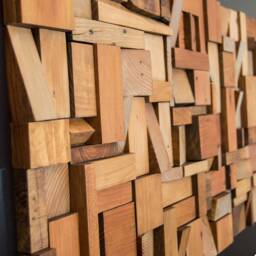 Reclaimed Wood Wall Art Modern Rustic Decor - 24x48 - Organic 3D Pine Mosaic - thumbnail 3
