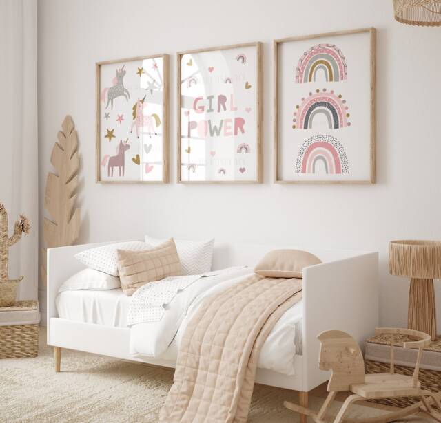 Unicorn Wall Art For Girls Bedroom - Pink Rainbow Prints, Magical Nursery Decor, Room Posters, Gift Ideas - image 1