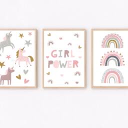 Unicorn Wall Art For Girls Bedroom - Pink Rainbow Prints, Magical Nursery Decor, Room Posters, Gift Ideas - thumbnail 3