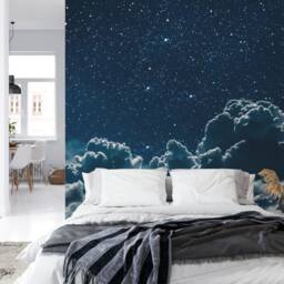 Night Sky Mural, Sparkling Stars, Moon, Clouds, Peel & Stick Wallpaper - thumbnail 2