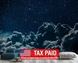 Night Sky Mural, Sparkling Stars, Moon, Clouds, Peel & Stick Wallpaper - thumbnail 1