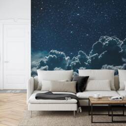 Night Sky Mural, Sparkling Stars, Moon, Clouds, Peel & Stick Wallpaper - thumbnail 3