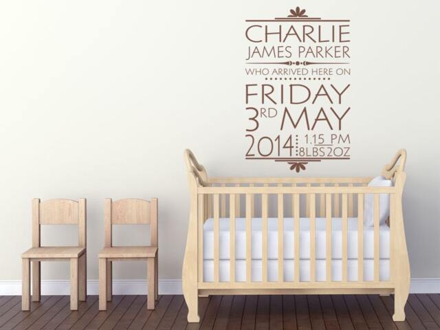 Personalised Date Of Birth, Nursery, Newborn, Wall Art Sticker, Vinyl Decal, Modern Transfer - image 1
