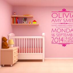 Personalised Date Of Birth, Nursery, Newborn, Wall Art Sticker, Vinyl Decal, Modern Transfer - thumbnail 3