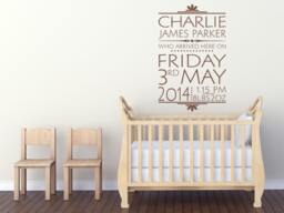Personalised Date Of Birth, Nursery, Newborn, Wall Art Sticker, Vinyl Decal, Modern Transfer - thumbnail 1
