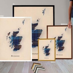 Clan Buchanan Blue Scottish Tartan Map - Of Scotland Family Wall Decor, Ready To Hang - thumbnail 3