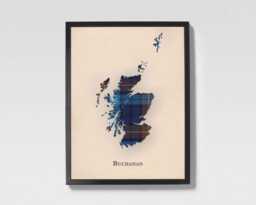 Clan Buchanan Blue Scottish Tartan Map - Of Scotland Family Wall Decor, Ready To Hang - thumbnail 1