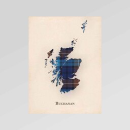 Clan Buchanan Blue Scottish Tartan Map - Of Scotland Family Wall Decor, Ready To Hang - thumbnail 2