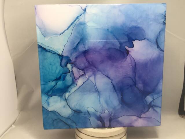 Alcohol Ink Art, 8x8 Mounted On Wood Art Panel. Resin Finish. Painting, Wall Original Abstract Home Decor - image 1