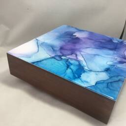 Alcohol Ink Art, 8x8 Mounted On Wood Art Panel. Resin Finish. Painting, Wall Original Abstract Home Decor - thumbnail 2