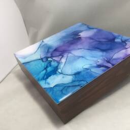 Alcohol Ink Art, 8x8 Mounted On Wood Art Panel. Resin Finish. Painting, Wall Original Abstract Home Decor - thumbnail 3