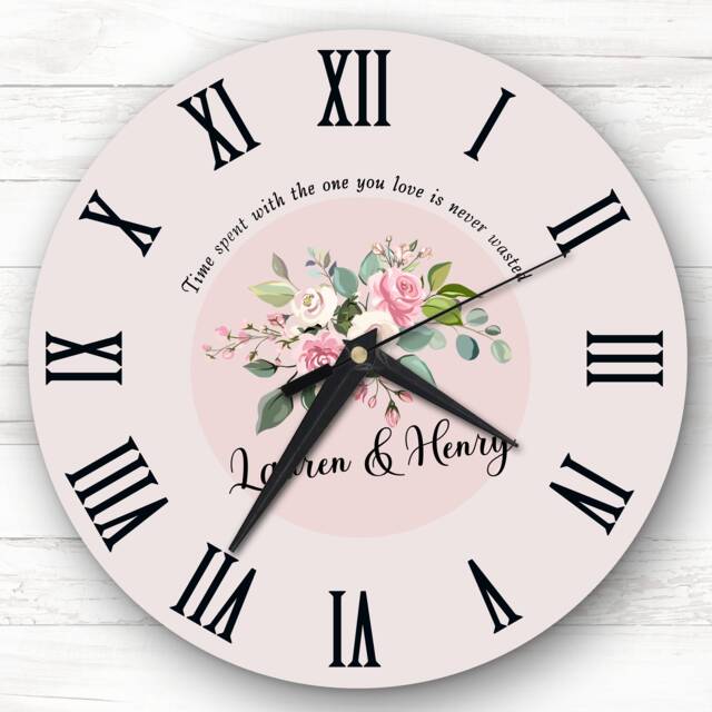 Pink Floral Time Spent With You Romantic Personalised Gift Clock - image 1
