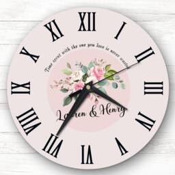 Pink Floral Time Spent With You Romantic Personalised Gift Clock - thumbnail 1