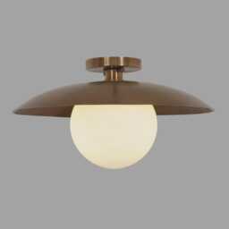1950's Mid Century Brass Handmade Single Globe Shade Disk Sputnik Ceiling Mount-Modern Patina Chandelier-Italian Flush Mount Fixture - thumbnail 2