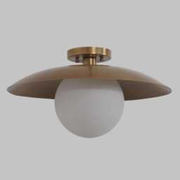 1950's Mid Century Brass Handmade Single Globe Shade Disk Sputnik Ceiling Mount-Modern Patina Chandelier-Italian Flush Mount Fixture - thumbnail 1