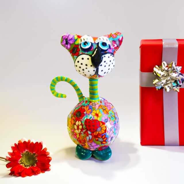 Colorful Cat Statue - Whimsical Sculpture 3D Home Decor - image 1