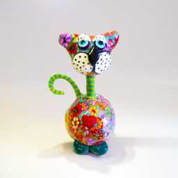 Colorful Cat Statue - Whimsical Sculpture 3D Home Decor - thumbnail 2