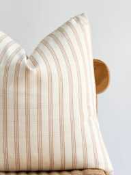 striped Cotton Blend Pillow Cover Neutral Farmhouse Decor - thumbnail 1
