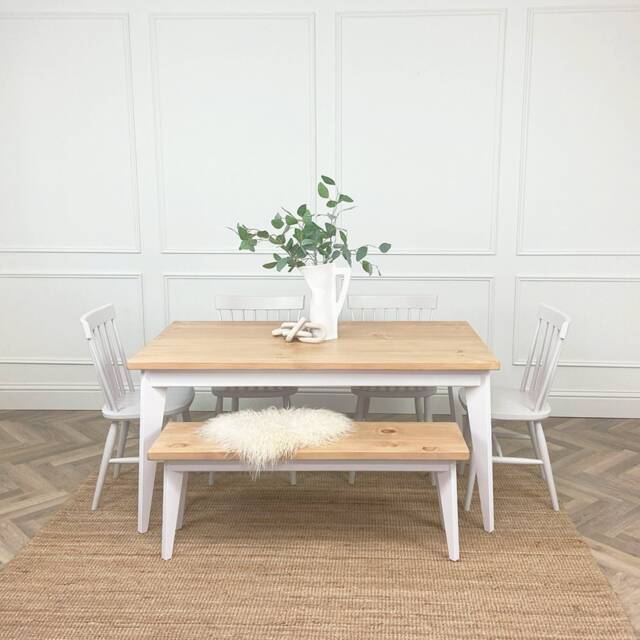 Harrow Sleek Modern Contemporary Rustic Pine Dining Table. Customisable Size & Colour. Table Bench Matching Set - image 1
