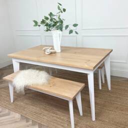 Harrow Sleek Modern Contemporary Rustic Pine Dining Table. Customisable Size & Colour. Table Bench Matching Set - thumbnail 3