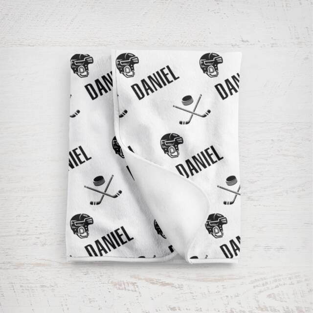 Personalized Baby Boy Blanket/Hockey Custom Name Sports Shower Gift Receiving Blanket Swaddle - image 1