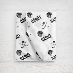 Personalized Baby Boy Blanket/Hockey Custom Name Sports Shower Gift Receiving Blanket Swaddle