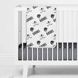 Personalized Baby Boy Blanket/Hockey Custom Name Sports Shower Gift Receiving Blanket Swaddle - thumbnail 2