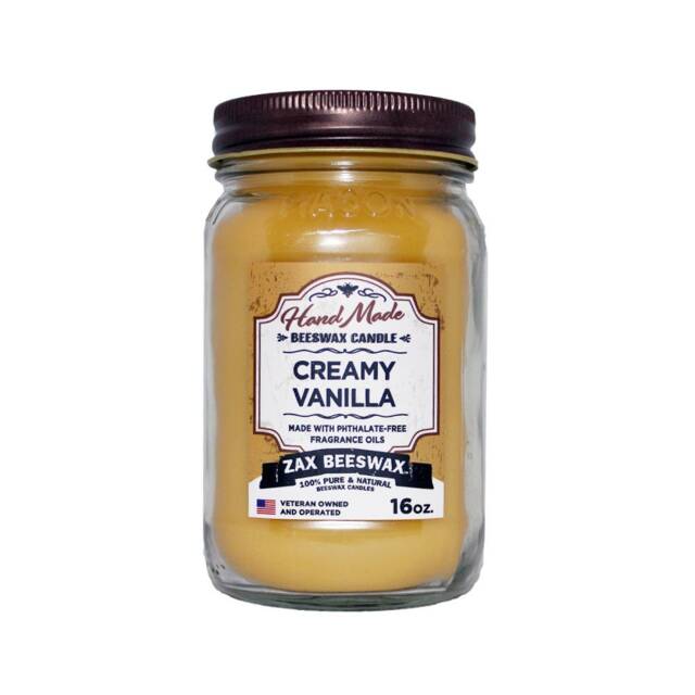 Creamy Vanilla Scented Beeswax Mason Jar Candle - 16 Oz