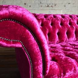 3 Seater Fuchsia Pink Crushed Velvet Fabric Chesterfield Sofa, British Handmade Furniture - thumbnail 3