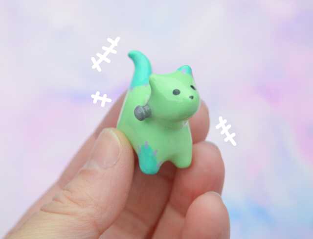 Halloween Frankenstein Cat Figurine Handmade Creepy Kawaii Desk Decor - image 1