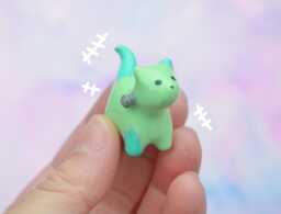 Halloween Frankenstein Cat Figurine Handmade Creepy Kawaii Desk Decor - thumbnail 1