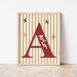 Childrens Initial & Name Neutral Wall Print For Bedroom, Nursery Or Playroom - thumbnail 3