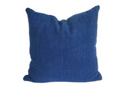 Indigo Blue Cotton Cushion Cover, Handwoven Farmhouse Pillow, 20x20 - thumbnail 1