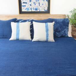 Indigo Blue Cotton Cushion Cover, Handwoven Farmhouse Pillow, 20x20 - thumbnail 3