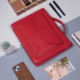 Personalized Red Vegan Leather Portfolio, Office Organizer With Handle, Custom Document Holder, Mother's Day Gift, Gift For Women