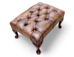 Footrest Legrest Footstool Authentic Chesterfield Real Leather Tan