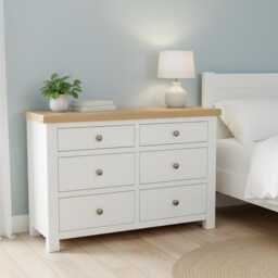Painted Chest Of Drawers Solid Wood 6-Drawer Bedroom Storage, Assembled