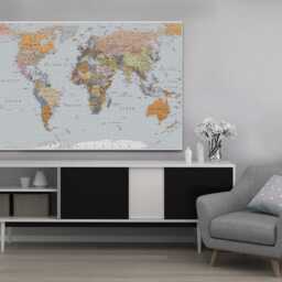 World Map High-Resolution Detailed Wall Art, Multicolour, Hangings, Home Decor, Mounted Canvas Print Ready To Hang - thumbnail 2