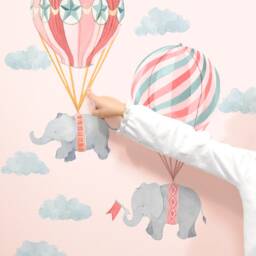 Up, Up & Away Hot Air Balloon Elephants - Pink Peel-And-stick Wall Decals Mej