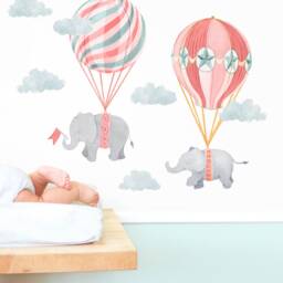 Elephant Friends - Pink Fabric Wall Decal Nursery Daydreams Collection Mej - thumbnail 3